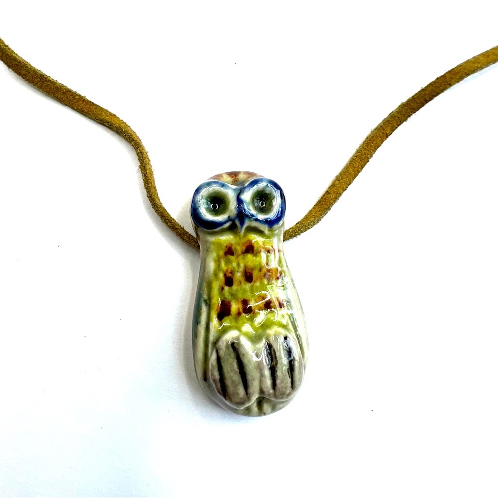 Vintage Ceramic Owl Pendant Necklace